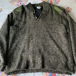 VTG LL Bean Wool Nylon Military Patch Sweater Brown Men’s XL Long
